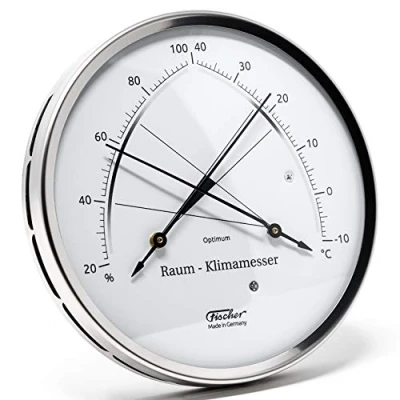 Afbeelding van Fischer 146.01 Kamer airconditioner 130 mm synthetische hygrometer en bimetalen thermometer van roestvrij staal Made in Germany