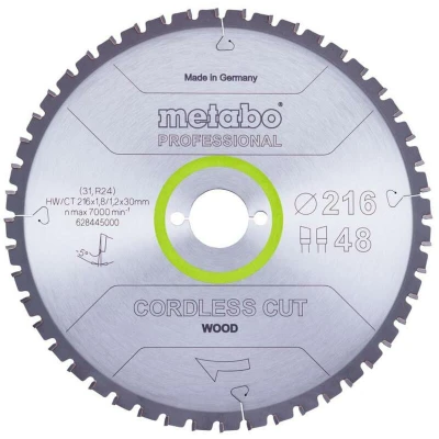 Afbeelding van Metabo Cordless Cut Wood 628445000 Cirkelzaagblad 216 x 30 1.2 mm Aantal tanden: 48 1 stuk(s)