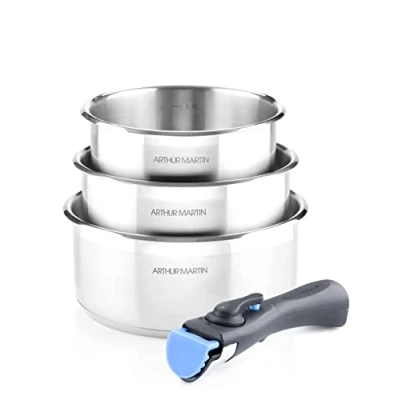 Afbeelding van Arthur Martin Set van 3 potten 16/18/20 cm + 1 handvat grijs 5531