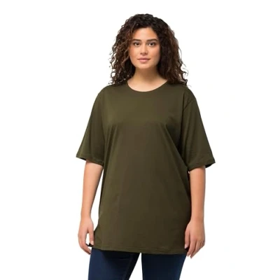 Afbeelding van Ulla Popken Dames Grote maten plus size T shirt, ronde hals, relaxed, halve mouw 486910, bosgroen, 46 48