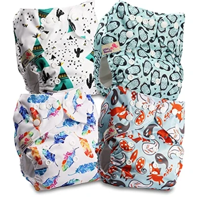 Afbeelding van Littles and Bloomz Herbruikbare baby pocketluier, standaard drukknoop, 4 luiers, FLP2 0407