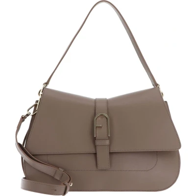 Afbeelding van FURLA Leren Schoudertas Flow Top Handle Greige Taupe