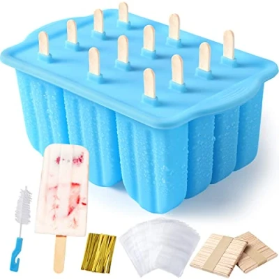 Afbeelding van IJsvormen van silicone,12 ijslollyvormen,ijslollyvorm Ijsvormpjes,Siliconen ijsvormen,Waterijsvormen, ijsvorm,herbruikbare popsicle vormen set,BPA vrije ijslollymaker,Ijslolly Makers met 100 Sticks