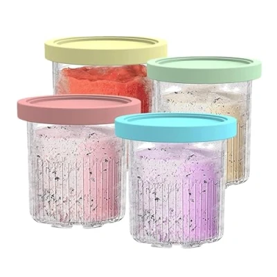 Afbeelding van 4 stuks ijsmachines, reserveglazen met deksel, BPA vrij, Ninja Creamy Deluxe, geschikt voor Nc500, Nc501, Creami serie, ijsmachine, vaatwasmachinebestendig (4 stuks)