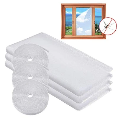 Afbeelding van MOEGFY Raamscherm Klamboe, 3 Pack Vliegenscherm Venster DIY Zelfklevend Insect Mesh Gordijn Bug Bee Protector 51x59 Inches met Rollen Haak Kleverband, Gemonteerd op meerdere ramen