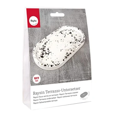 Afbeelding van Rayher Knutselverpakking terrazzo onderzetters van raysine gietpoeder, 17,8 x 9,5 cm, hoogte 1,3 doe het zelf in look, schaal, 34473000