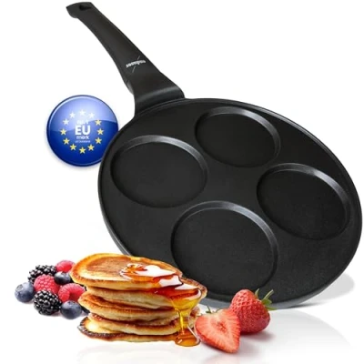 Afbeelding van endusor Pancake koekenpan spiegeleipan Ø 26 cm met [PowerShield] coating inductie ceran gas elektrisch 4x vormmaker eierpan, spiegelei liwansen poffertjes blindjes