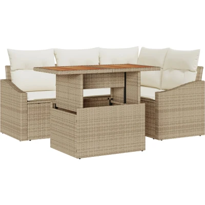 Afbeelding van vidaXL 5 delige Tuin Eetset met Kussens Beige Poly Rattan Acacia