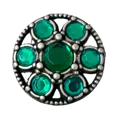 Afbeelding van Opvallende oude zilveren metalen knopen met groene strass steen kunststof glitter 17 mm, 22 mm of 28 (5 stuks) (28 mm)