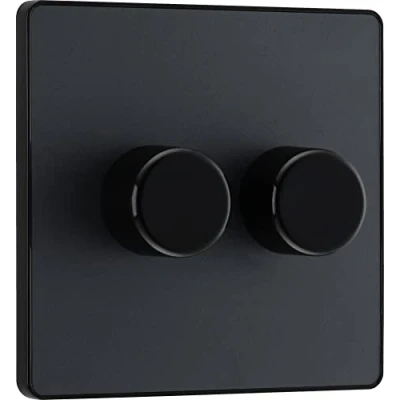 Afbeelding van BG Electrical Evolve Dubbele Dimmer Schakelaar, 2 Weg Push On/Off, 200W, Mat Grijs
