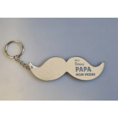 Afbeelding van Sleutelhanger Snor &#039;&#039;Mijn bonus Papa, Mijn Vriend.&#039;&#039; papa vader zilver spiegel acrylaat