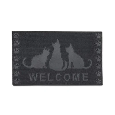 Afbeelding van Relaxdays deurmat rubber, katten print, tekst welcome, bestand tegen regen &amp; sneeuw, mat HBD: ca. 0,5x75x45 cm, zwart