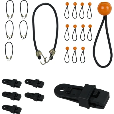 Afbeelding van Relaxdays spanelastiek set 24 stuks tentspanner spanners met bal doekspanner zwart