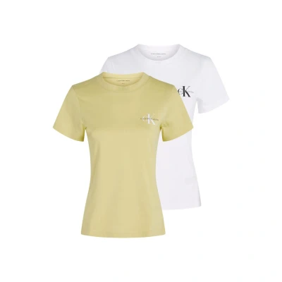 Afbeelding van Calvin Klein Jeans Monologo SLIM TEE 2 PACK Tshirt basic, Dames, Maat: Large, Muted lime/brilliant white