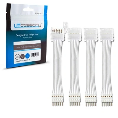 Afbeelding van Litcessory 6 SPELD narr Afgesneden Uitbreiding Connector voor Philips Hue Lightstrip Plus (50mm, 4 Stuk, Wit STANDARD V3)