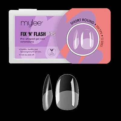 Afbeelding van Mylee Fix &amp; Flash Soft Gel Tips [Kort Ronde] Full Cover Nagel Tips, Gelnagel Extensions, Flexibel Resistent, 12 Verschillende Maten, 552 Stuks, Passen Op Alle Nagels