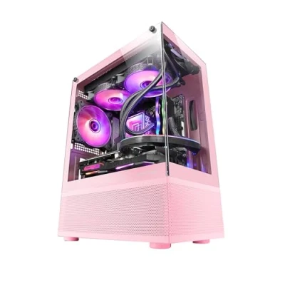 Afbeelding van Mars Gaming MC SE, Micro ATX PC Case, voor en Zijpanelen van Frameloos Glas, Bodemontwerp met AirTech Mesh Technology, Dual Chambered Minitoren, Ondersteuning Vloeistofkoeling, Roze