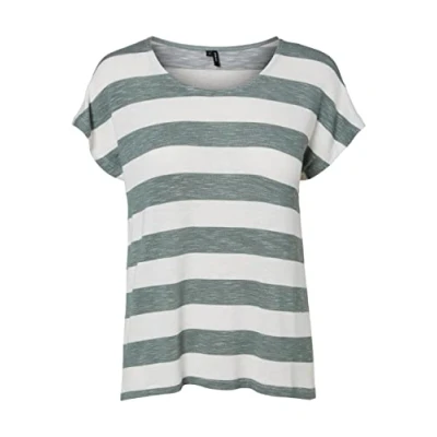 Afbeelding van Vero Moda Vmwide Stripe S/L GA NOOS Tshirt print, Dames, Maat: XL, Laurel wreath/snow white