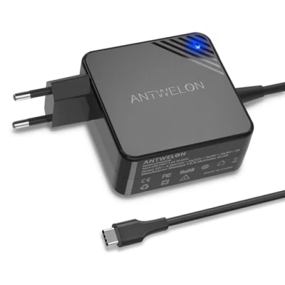 Afbeelding van ANTWELON 65W USB C voedingsadapter laptop oplaadkabel voor Lenovo Thinkpad Yoga, Asus, Macbook Pro, Dell Latitude Inspiron, HP Spectre, Acer Chromebook Matebook Wallplug 20V 3,25A Type oplader