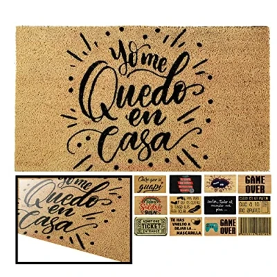 Afbeelding van LucaHome Deurmat van natuurlijke kokosnoot, 70 x 40 cm, met antislip onderkant, grappige kokosmat, absorberend, ideaal voor buitendeuren of hal