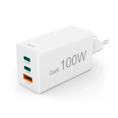 Afbeelding van Hama Snellader 100W GaN 2x USB C PD 1x A QC Wit