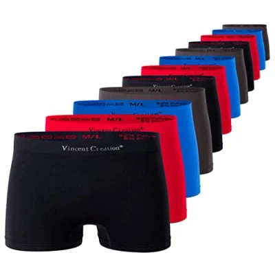 Afbeelding van Vincent Creation Set van 12 naadloze boxershorts voor heren, retroshorts, soepele zachte microvezel, gemengd (zwart, rood, blauw, grijs), S M