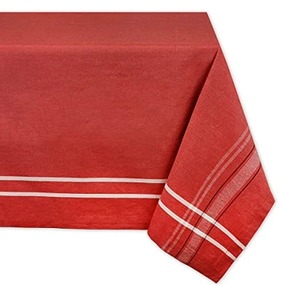 Afbeelding van DII Franse Stripe Tafelblad Collectie Boerderij Stijl Eettafel Linnen Tafelkleed, 60x104, Rode Chambray