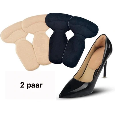 Afbeelding van New Age Devi 2 paar zelfklevende hielbeschermers inlegzolen voor hoge hakken of schoenen zachte en flexibele kussentjes voorkomt blaren pijn combinatie van beige zwart one size