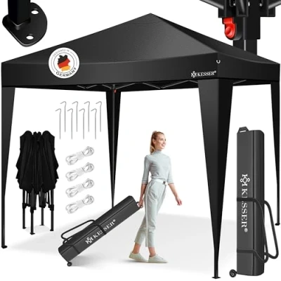 Afbeelding van KESSER® Paviljoen, 3 x m, waterdicht, incl. tas, pop up kliksysteem, uv bescherming 50+, vouwpaviljoen, tuintent, partytent, metalen stokken, zwart/zwart
