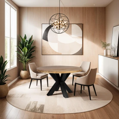 Afbeelding van Zita Home eettafel 110cm rond massief hout met extra dik metalen frame kruispoot
