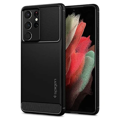 Afbeelding van Samsung Galaxy S21 Ultra Hoesje Siliconen en TPU (zacht) Spigen Softcase/Backcover Zwart Telefoonhoesje Shockproof/Valbescherming