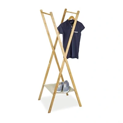 Afbeelding van Relaxdays kledingrek bamboe, praktische plank, inklapbaar, garderobe rek, HxBxD: 155,5 x 50 57,5 cm, natuurlijke kleur