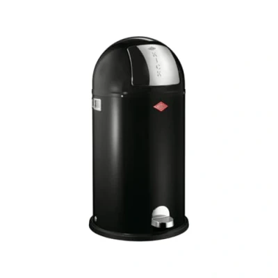 Afbeelding van Wesco Kickboy Pedaalemmer in de kleur rood, gepoedercoat plaatstaal, 40 liter volume, klep van roestvrij staal, verchroomde kunststof voetpedaal