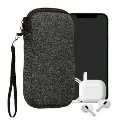 Afbeelding van kwmobile telefoontasje universeel geschikt voor XL 6,7/6,8&quot; smartphones 17,2 x 8,4 cm Hoesje met rits en polslusje In antraciet / wit