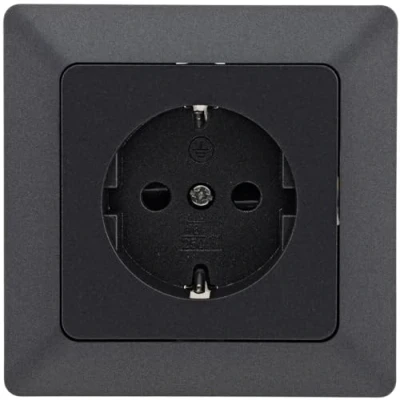 Afbeelding van Milos Geaard stopcontact, inbouw, 250 V/16 A, met 1 voudig frame, klemaansluiting, antraciet
