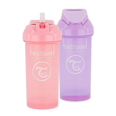 Afbeelding van Twistshake 2x Baby Sippy Cup Met Rietje 360ml Lekvrije Waterfles Voor Kinderen en Peuters BPA Vrij Trainingssippy Paars Roos