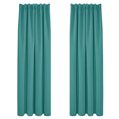 Afbeelding van Deconovo Verduisteringsgordijnen Plooiband in Zacht Stof, 140x220 cm (B x H), Turquoise, 2 stuks, Gordijn Warmte isolerend voor Slaapkamer, Woonkamer