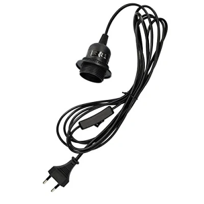 Afbeelding van kwmobile E27 fitting Met schakelaar Lampfitting snoer en stekker compleet 3,5 meter netsnoer bevestigingsring Zwart