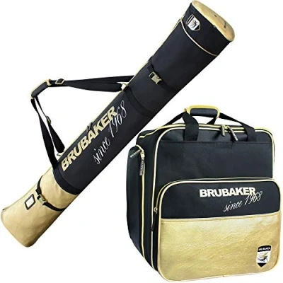 Afbeelding van BRUBAKER Combi Set St. Moritz Skitas en Skischoen Tas voor 1 paar ski&#039;s + stokken schoenen helm Zwart Goud