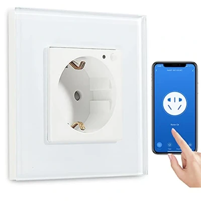 Afbeelding van BSEED Wifi Smart Stopcontact,werkt met Amazon Alexa en Google Home,Timing functie Spraakbesturing by Life APP,16A Single Schuko Socket Wit,Verzonken Glazen Intelligente Socket,2,4 GHz