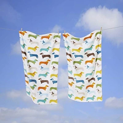 Afbeelding van Rapport Gekleurde worst hond teckel Supersoft 100% katoenen handdoek, multi, 70 x 120 cm