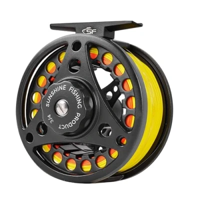 Afbeelding van SF Grote Prieel Vliegvissen Reel 3/4wt Aluminium Body Gegoten Matt Zwart Pre Loaded Fly met Lijn Combo Fluorescerende Gele Vlieglijn