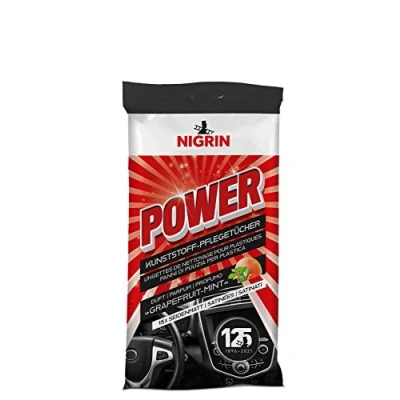 Afbeelding van NIGRIN Power plastic verzorgingsdoekjes, reinigen de oppervlakken in auto, siliconenvrij, met grapefruit munt geur, 15 stuks