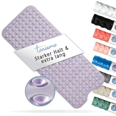 Afbeelding van Toniamo badmat, antislip, 100 x 40 cm, extra lange antislipmat voor badkuip zonder BPA, antibacterieel en machinebestendig, antislip mat, lavendel