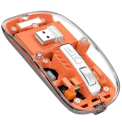 Afbeelding van MAGIC REFINER Draadloze Muis, 2.4 GHz of Bluetooth 5.0 Wireless Mouse, Stille Klikken, Oplaadbare, 2400DPI USB C Transparante Gaming Batterijniveau Zichtbaar, Laptop/Win/Mac/Chrome, Oranje