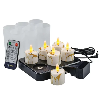Afbeelding van 3D oplaadbare LED Waxine/theelichtjes 105 uur waterdicht met Afstandsbediening 6 stuks timerfunctie
