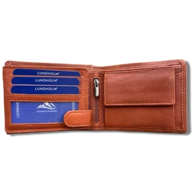 Afbeelding van Lundholm leren heren portemonnee leer bruin cognac cadeau voor man verjaardag mannen cadeautjes RFID anti skim zeer soepel nappa