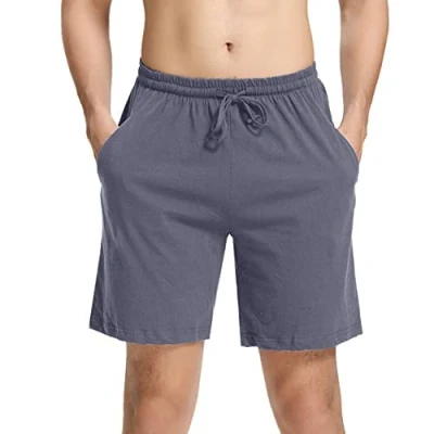 Afbeelding van Irdcomps Pyjamabroek voor heren, katoen, korte pyjamabroek, slaapbroek, slaapshorts, zomer, loungewear met zijzakken, S XXL, Stijl3 blauwgrijs, XXL