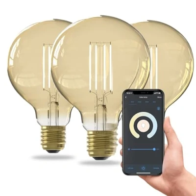 Afbeelding van Calex Slimme LED Lamp 3 stuks E27 G95 Goud Warm Wit 7W