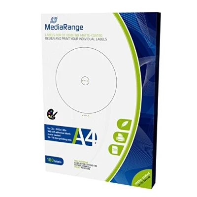 Afbeelding van MediaRange labels voor CDDVDBD, 15 118 mm, matte coating, 100 stuks